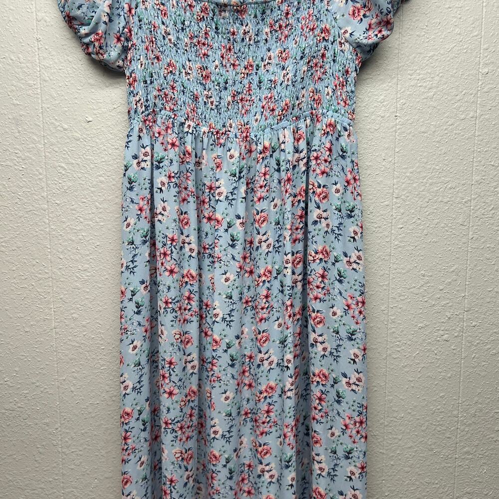 Pie In The Sky Smocked Lace Up Puff Sleeve Floral Maxi Dress M Cottage Prairie - Picture 5 of 15